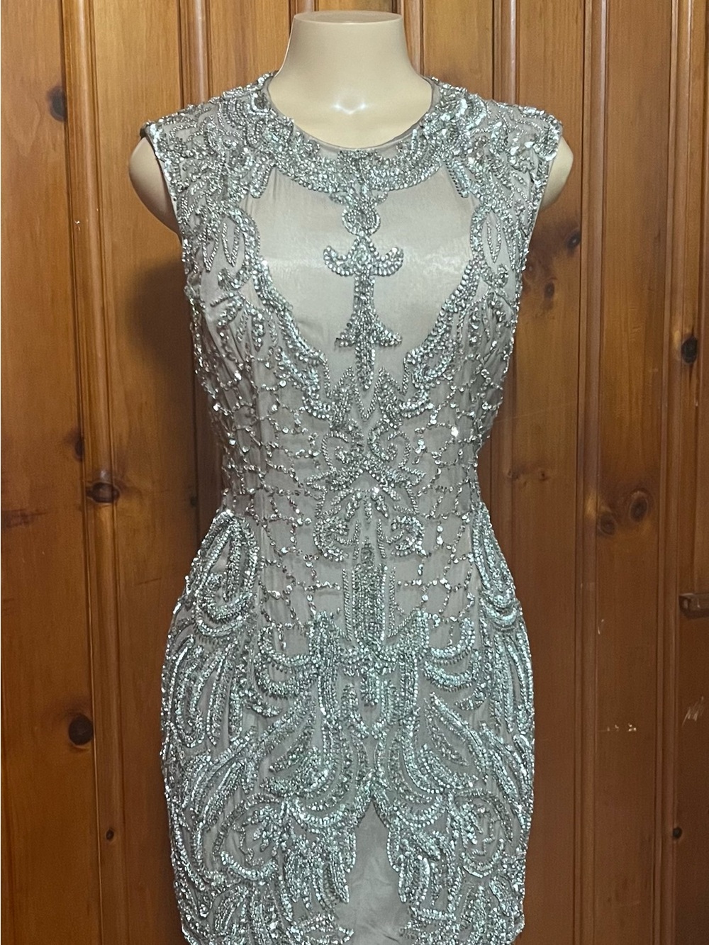 SCALA - Silver Beaded Sleeveless Evening Dress